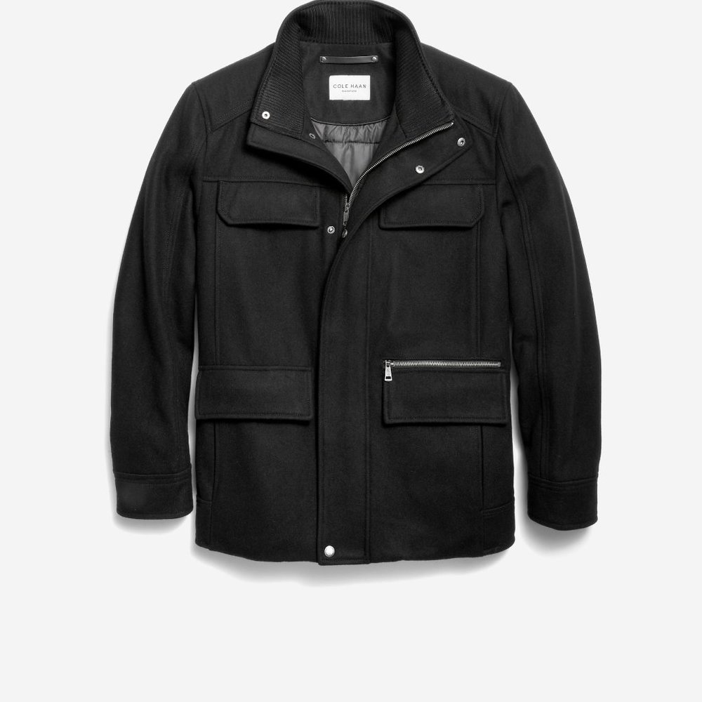 New Cole Haan Men's M65 Wool Blend Field Jacket Coat Peacoat Black Size Small